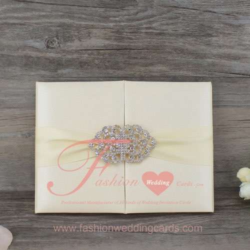 Custom Elegant Silk Wedding Invitation Folio with Crystals